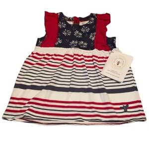Burt’s Bees Striped Fireworks Dress 6-9 Months Organic Cotton Red White Blue
